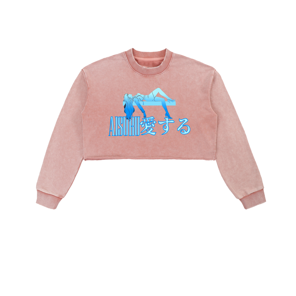 AISURU (Snow Washed Raw Edge Cropped Sweatshirt)