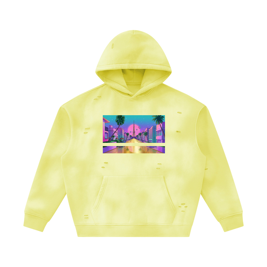 Floating Palace (Unisex Sunfade Frayed Fleece Hoodie)