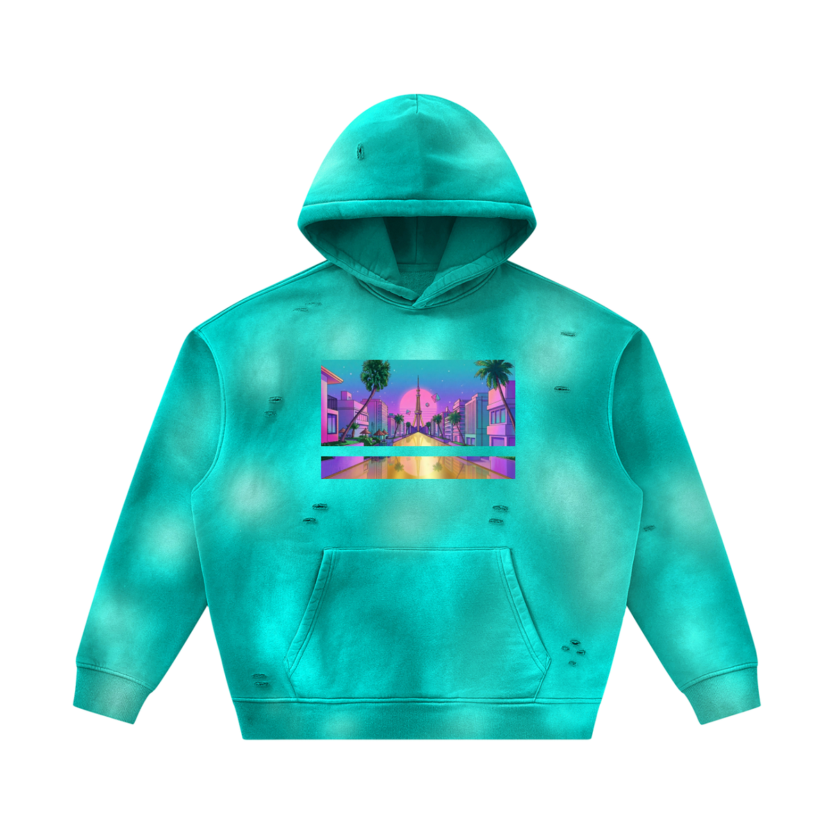 Floating Palace (Unisex Sunfade Frayed Fleece Hoodie)