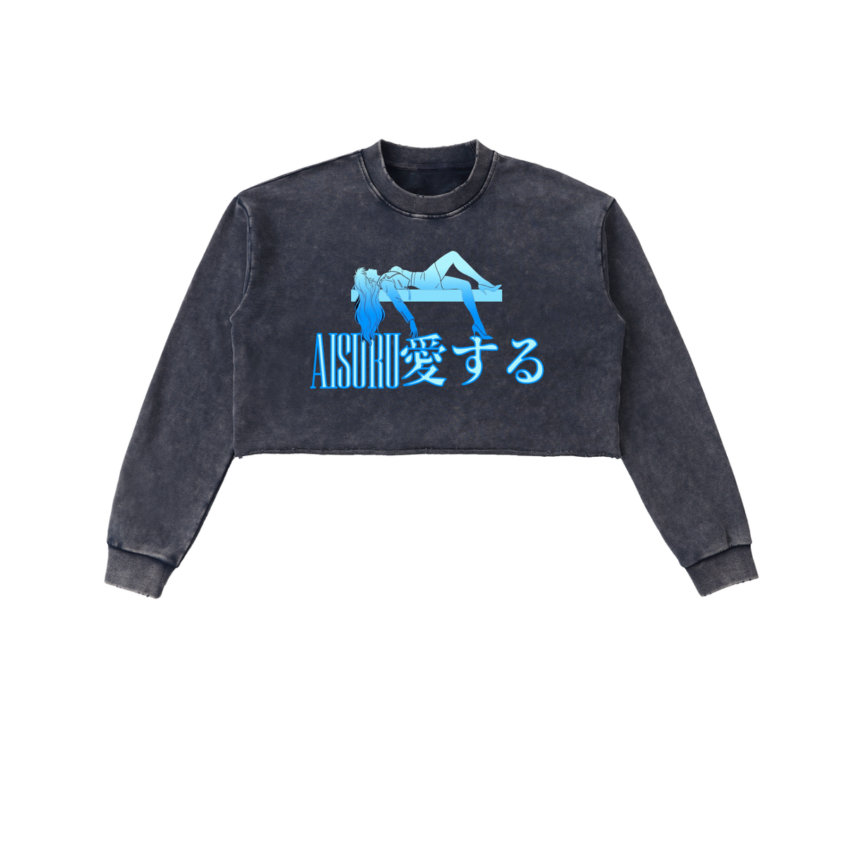 AISURU (Snow Washed Raw Edge Cropped Sweatshirt)