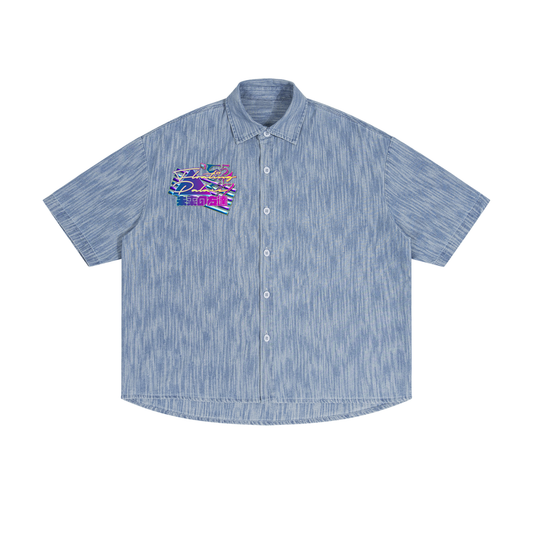 Floating Palace (Unisex Boxy Vintage Wash Denim Shirt)