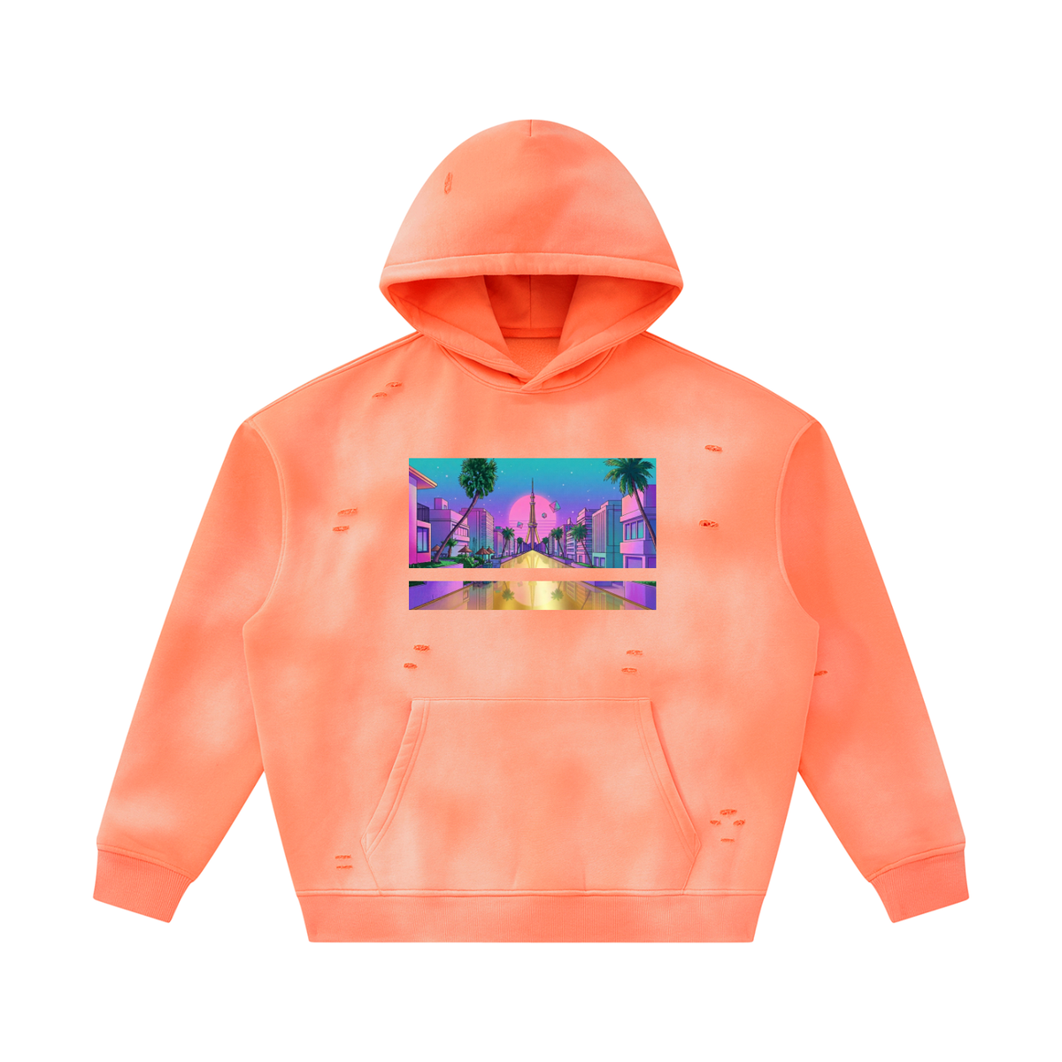 Floating Palace (Unisex Sunfade Frayed Fleece Hoodie)